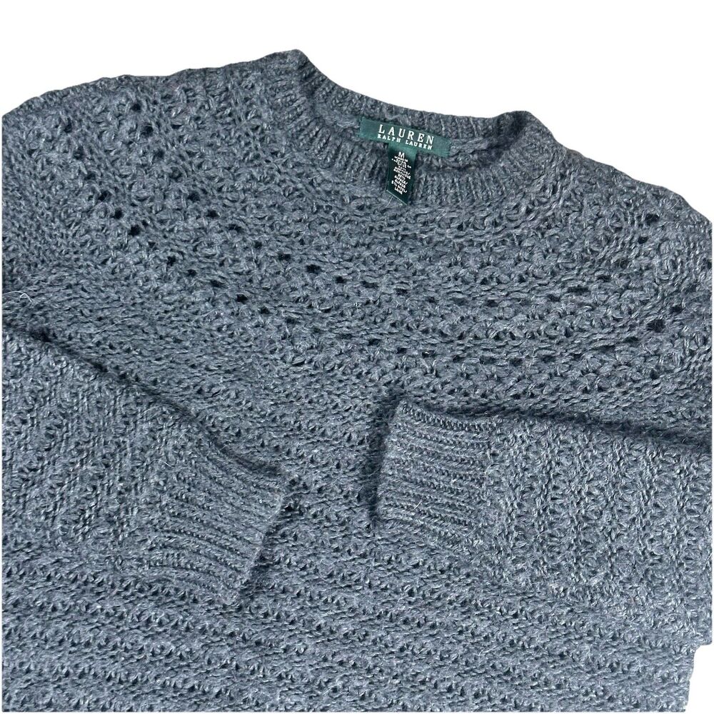 Lauren Ralph Lauren Gray Alpaca Wool Blend Chunky Open Knit Sweater Size Medium